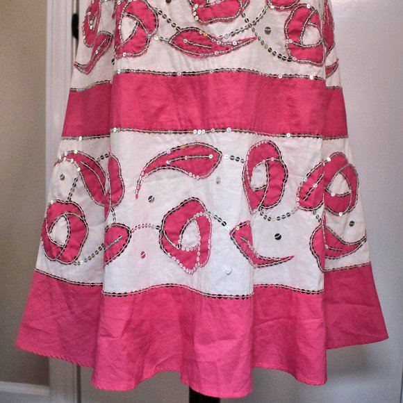 NWT BCBGMAXAZRIA Sequin Rose Dress - Spaghetti Strap Pink & White Striped Size 4 - Picture 5 of 9